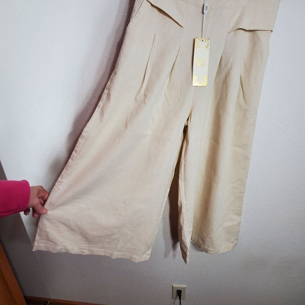 Komili Womens Wide Leg Palazzo Beige Pants Size Asian 2XL Dress Pants - Picture 3 of 12